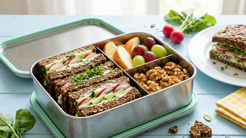 Gepackte Brotdose mit sättigendem Pausenbrot