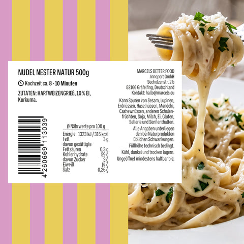 Nidi Natur 500 g – Rückseite mit Zutaten und Kochzeit