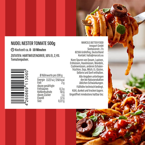 Nidi Tomate 500 g – Rückseite mit Zutaten und Kochzeit